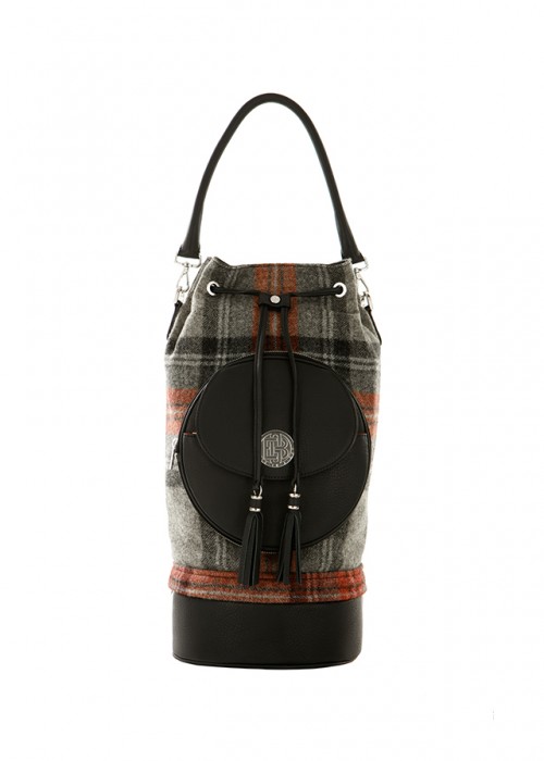 Genie Round changeable Taurillon black, Pouch Tweed grey/black/red