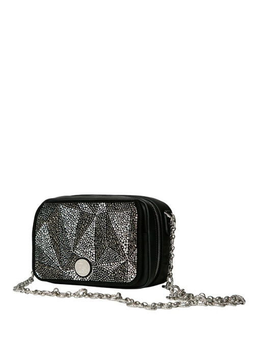 Genie Petite changeable Taurillon black, Pouch Tweed grey/black/red