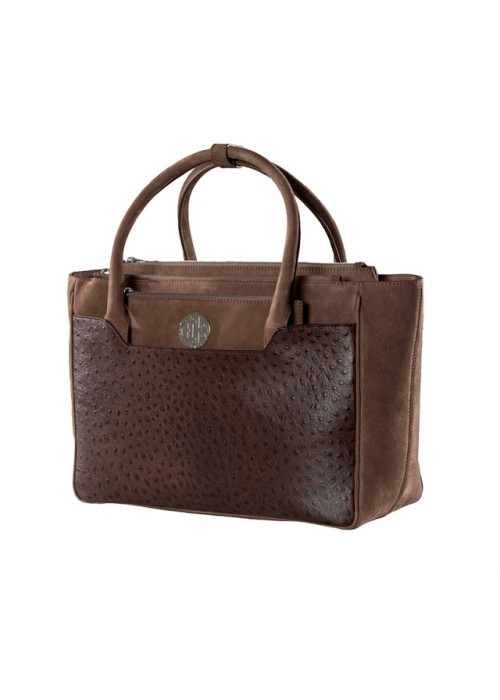 Genie Business Bag Nubuck cowskin caribou, Beef neck Ostrich Embossing chocolate