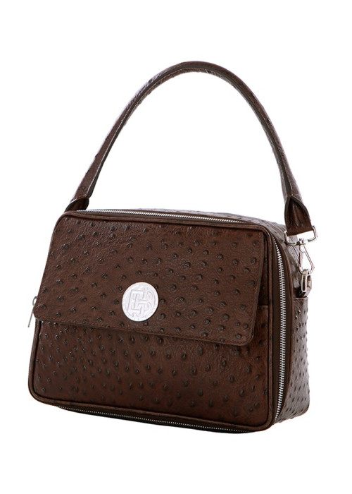 Genie Trapez changeable Beef neck Ostrich Embossing chocolate, Pouch Tweed grey/brown/perle
