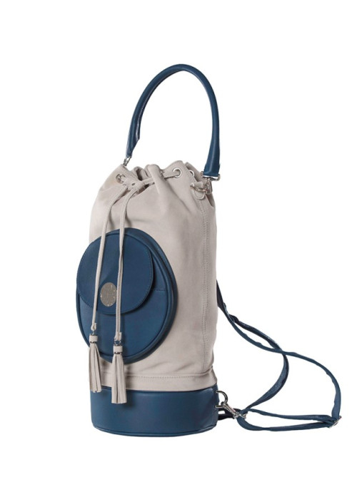 Genie Round changeable Taurillon marine, Pouch Calf Suede ivory