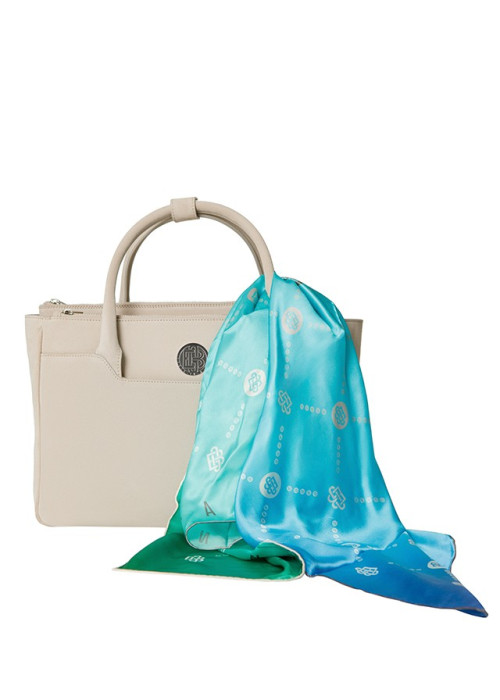 Genie Foulard, Silk, Handrolled, Multicolor Aqua
